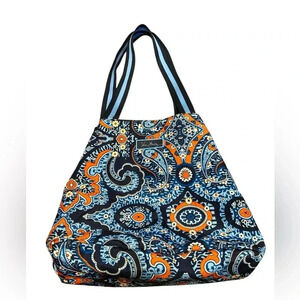 Vera Bradley navy blue and orange tote bag.